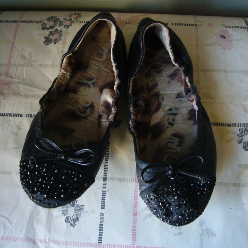 Sam Edelman Kids Girls Beatrix Studded Beaded Black Ballerina Flats - Size 3